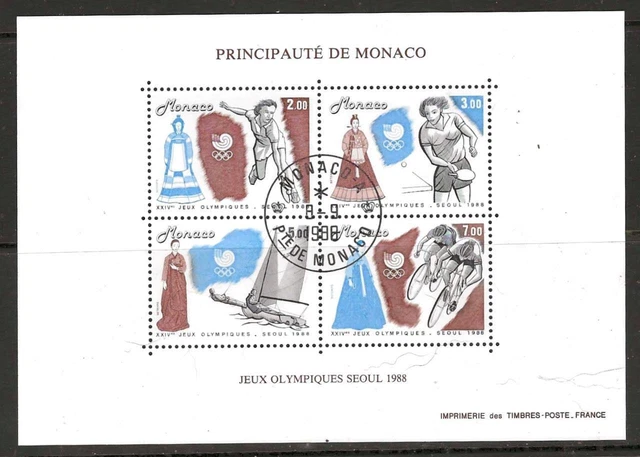 MONACO - 1988. Olympic Games, Seoul - Miniature Sheet, Used - CTO with FD Cancel