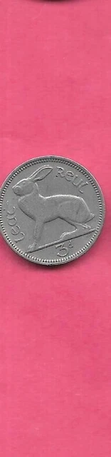 IRELAND IRISH KM12a 1966 VF-VERY FINE-NICE OLD CIRCULATED 3 PENCE RABBIT COIN