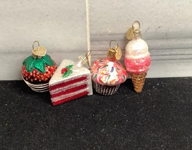 Old World Christmas Mini Dessert Glass Tree Ornaments Set of 4 Food