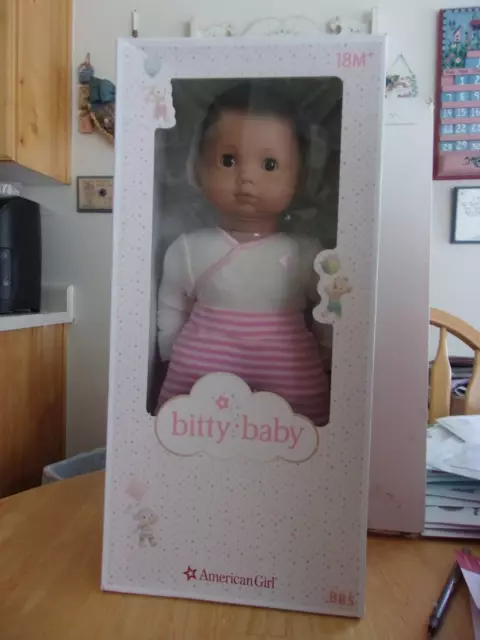 American Girl 15" Bitty Baby Doll Never Removed From Box Pink & White Stripe