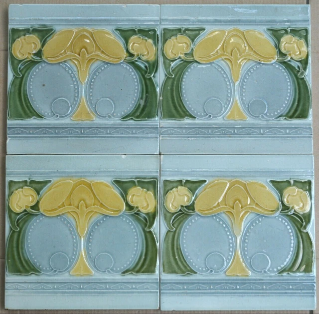 European Antique Art Nouveau Majolica 4-Set Tile C1900