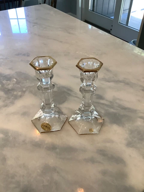 Block Crystal pair of candle stick holders