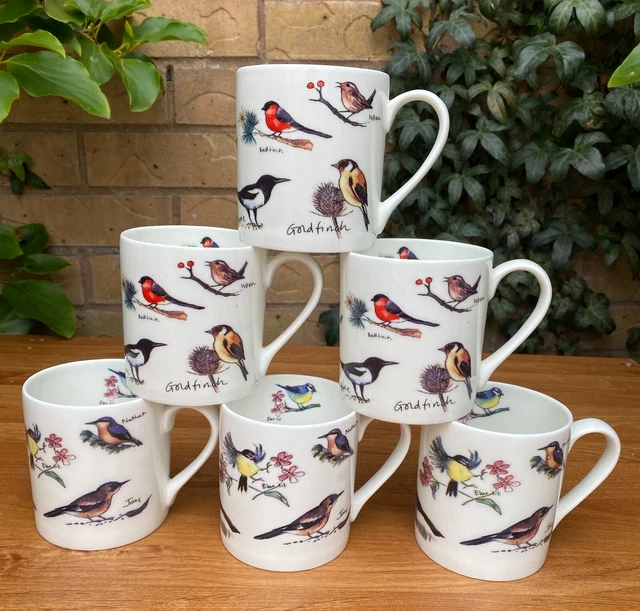 FINE Bone China Mugs Set Of 6, Colorful Butterfly Flowers And Birds - View #10