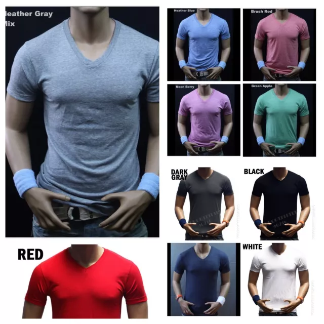 Men Slim T-Shirt V-Neck Fashion Muscle Plain Solid Casual Active Gym Tee S-2X 3