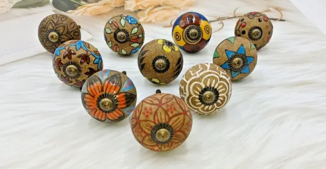 Vintage Style Hand Painted Multi Designs and Color Ceramic Knobs Cabinet Drawer