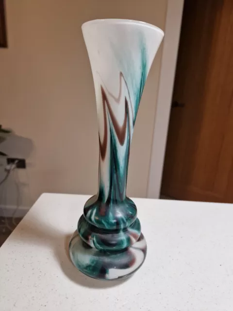 Vintage cased glass vase. Carlo Moretti. Murano Italy. White/Teal/Maroon. 1970s