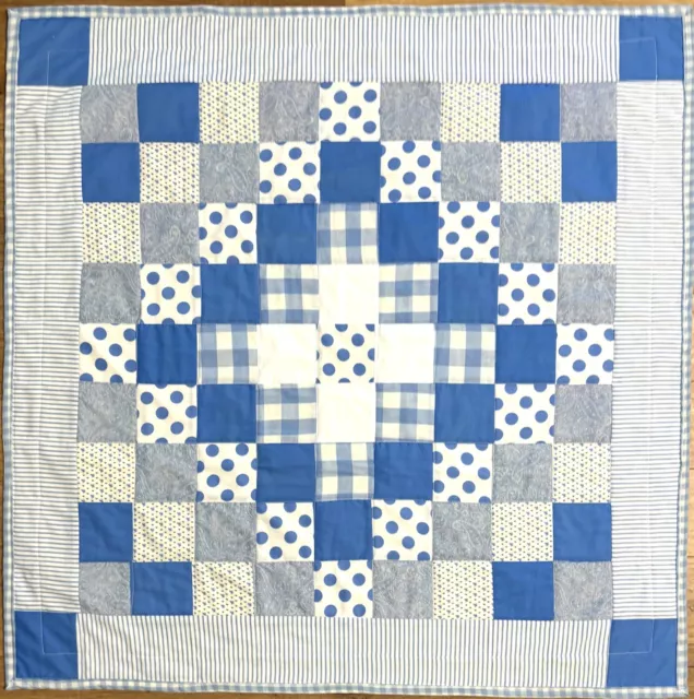 Baby Boy Quilt Handmade 40"x40" Blue Patchwork Crib Blanket  - Great Gift-  NEW