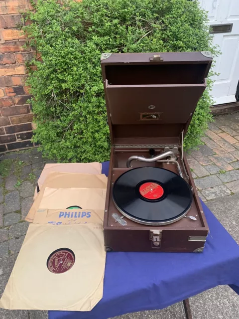 Vintage HMV Brown Cased Picnic/Portable Gramophone, Model 101J, Very Rare