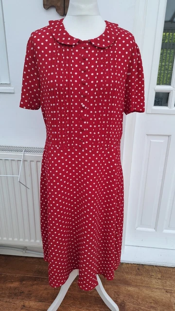 JOE BROWNS DRESS Womens 14 Red White Polka Dot Retro Rockabilly