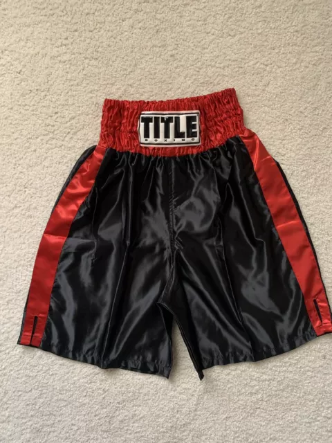 Title Boxing Satin Trunks and Walkout Robe XL Black w/Red Trim NEW