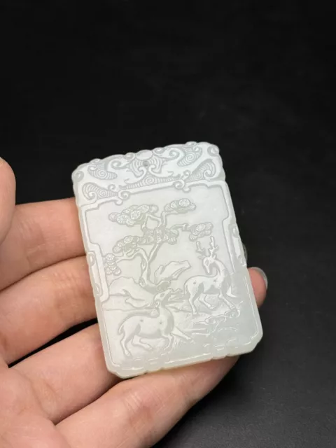 Chinese Exquisite Handmade Deer Carving Hetian Jade Pendant