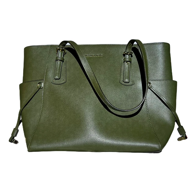 Michael Kors Voyager Textured Crossgrain Leather Tote- Green 30H7GV6T9L