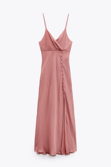 Zara Womens Xl Pink Satin Effect Camisole Midi Slip Dress With Buttons  1165/158 £24.30 - Picclick Uk