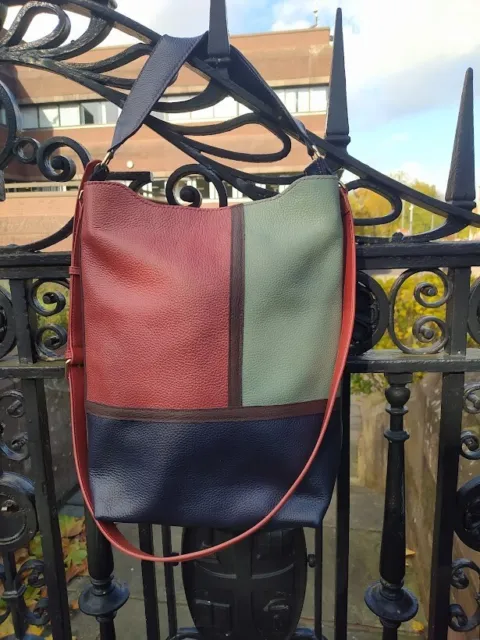 Handmade leather three colour handbag Genuine Italian Leather Gift UK