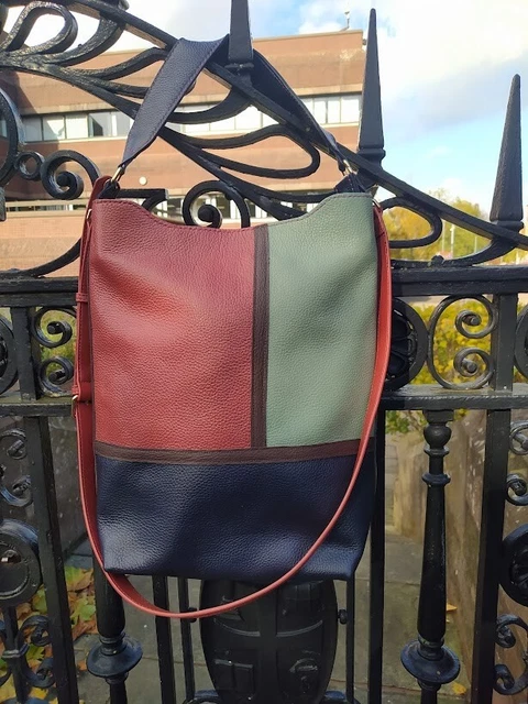 Handmade leather three colour handbag Genuine Italian Leather Gift UK