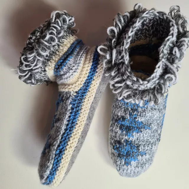 HANDSTRICK WOLLSOCKEN MIT FILZSOHLE / HÜTTENSCHUHE Stricksocken Wolle Gr.37-37,5