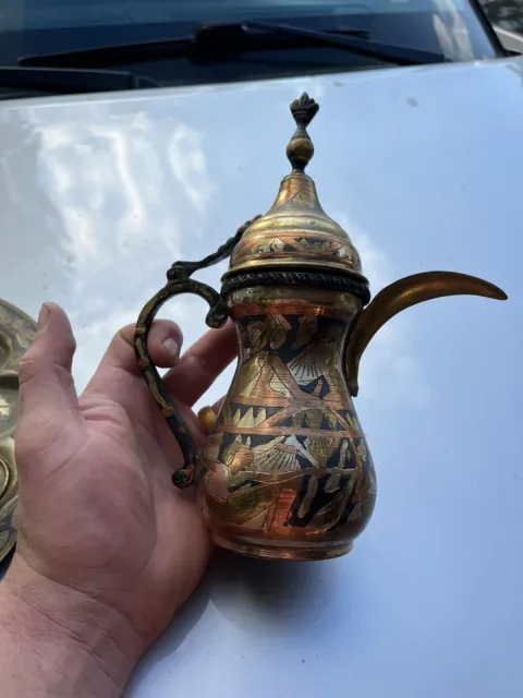 Vintage Brass Copper Arabian Made Tea Water Pot Jug Rare