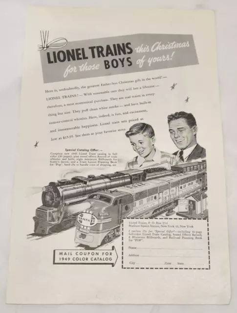 Lionel Trains Vintage Advertising Ad 1949