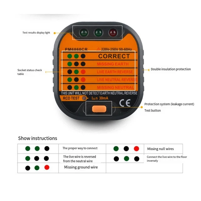 Ailao Tester di Presa, Prese Tester per Prese a Schermo Intero Ground Zero Tensione CA 30V-250V Spina di Prova RCD Verifica Fase polarità (Spina UE