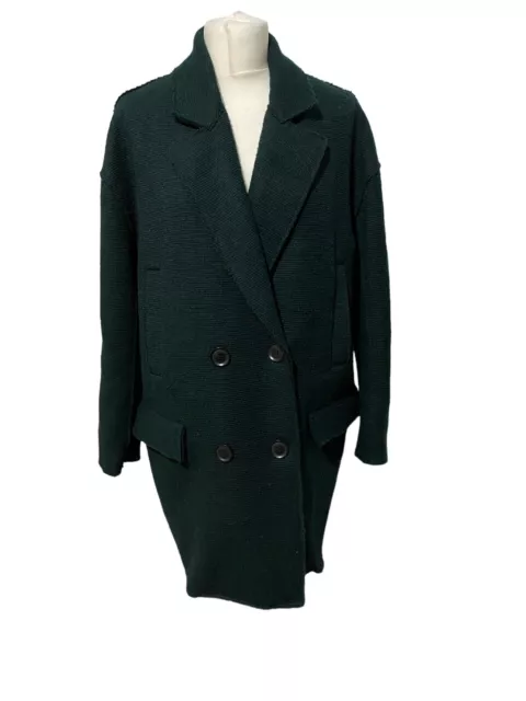 Zara size small oversized dark green coat jacket wool blend worn once