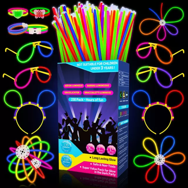 Braccialetti Luminosi Fluorescenti 230 Fluo Party Kit, 100 Bambini Adulti Starli