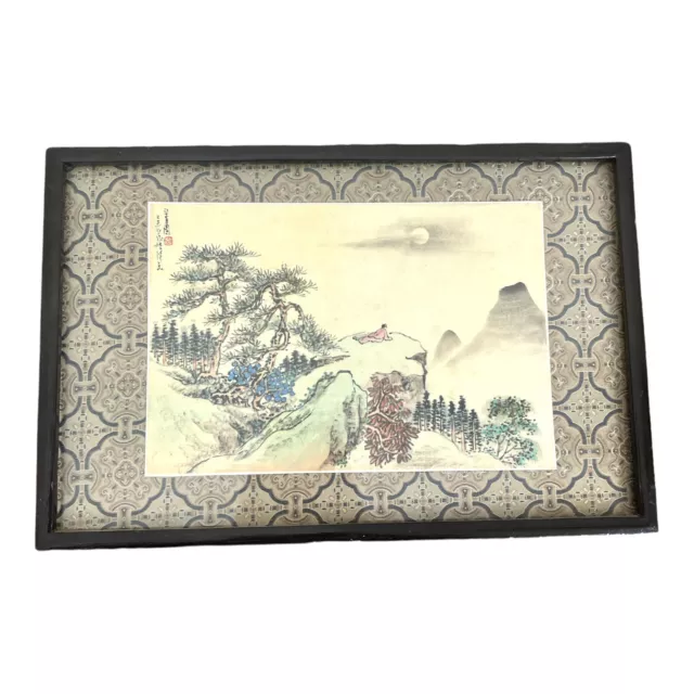 Vintage Chinese Landscape Painting On Silk Framed