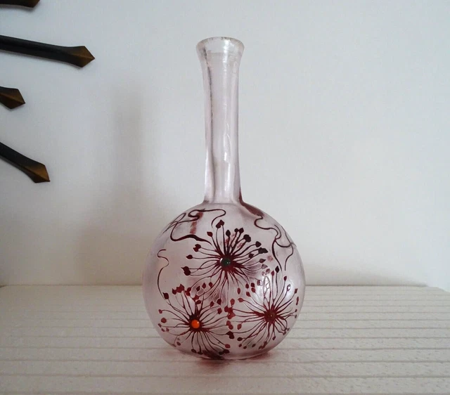 Laflor Vase En Pâte De Verre Dégagée à l'Acide Motifs Florau