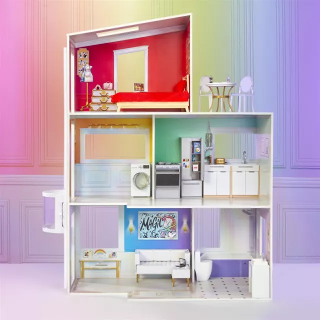 RAINBOW HIGH TOWNHOUSE- 3-Storey Wooden Dollhouse Playset with Accessories £136.49 - PicClick UK