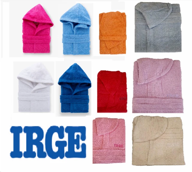 Accappatoio In Spugna 100% Cotone Con Cappuccio - Uomo E Donna, 5 Misure, 8 Colori