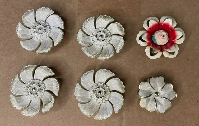 6 Vintage Flower Floral Push Pins Curtain Pin Backs