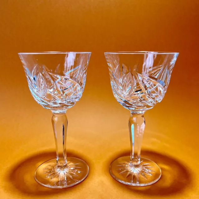 2 Crystal Cut Liqueur glasses. Leaf  Pattern Thick High Quality Crystal. 100ml