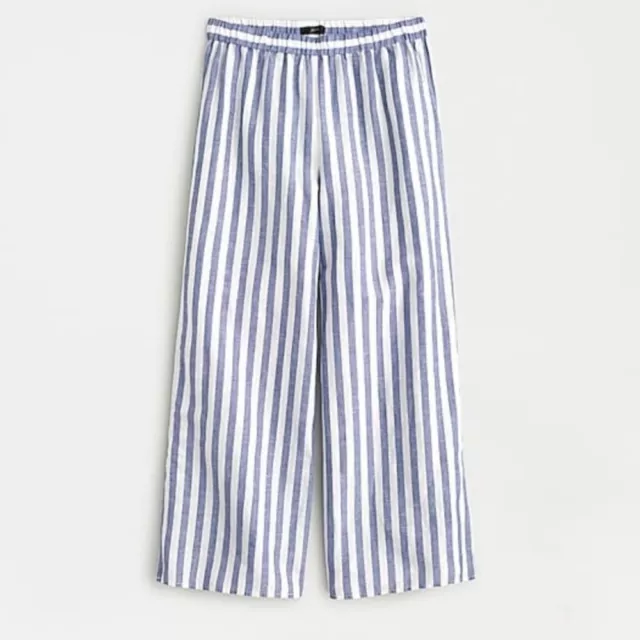 Beau Dawson Size PL Blue & White Striped Linen Blend Wide Leg Pants Cropped