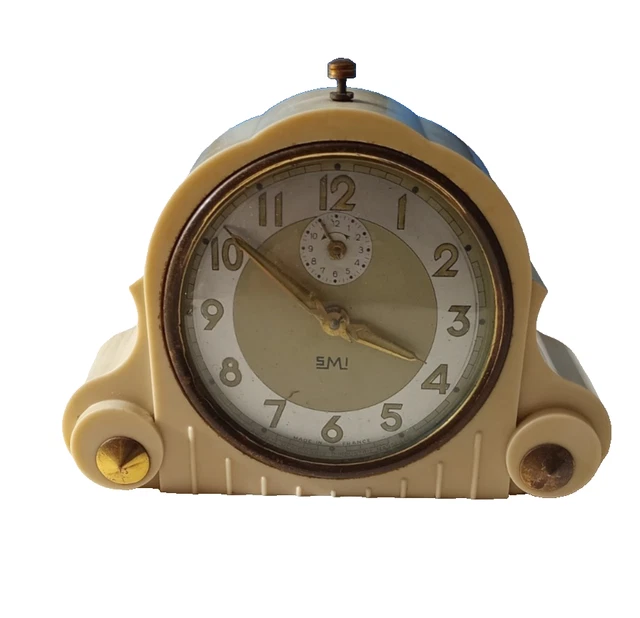 PENDULE BAYARD MÉCANIQUE 7 RUBIS ART DECO BAKÉLITE BRONZE COQ H 21 cm