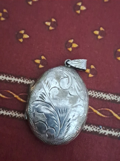 Pendentif Porte-photos Ancien Années 1920/30 - Alpacca Et émail Rose, Motif Floral