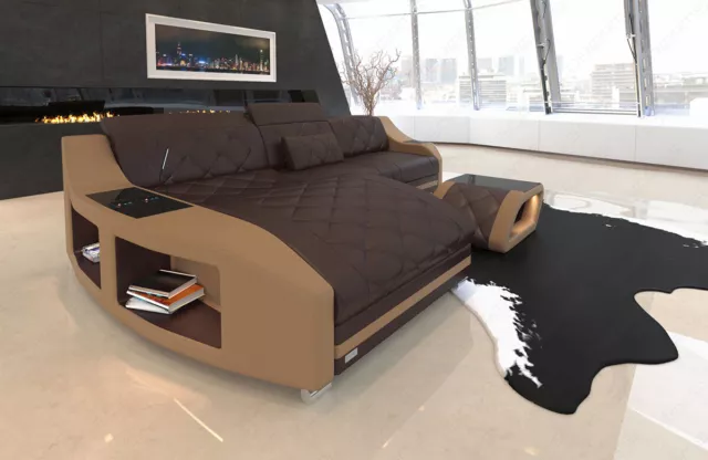 Sofa Couch Ecksofa Designercouch Luxus Swing L Recamiere LED Licht Dunkelbraun