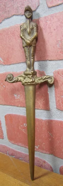 KNIGHT in ARMOR SWORD Brass Letter Opener Figural Desk Art Old England