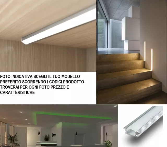 PROFILO ALLUMINIO per STRISCIA LED BARRA STRIP DIVERSE MISURE+KIT FISSAGGIO