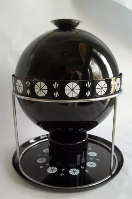 Catherineholm Enamelware Saturn Fondue Pot MCM Mid Century Vtg Black White