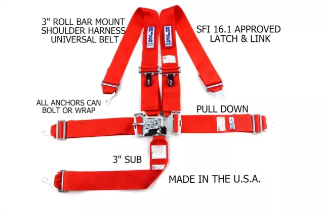 Rjs Racing Sfi 16.1 Latch & Link Harness 5 Pt Universal Belt Red 1128904