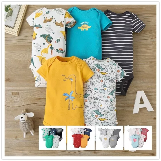 Hot Sell 5PCS/Lot Baby Bodysuits 100% Cotton Baby Short Sleeve Clothes Jumpsuits