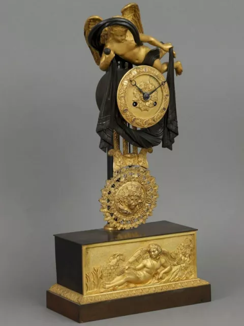 Rare Pendule Empire , En Bronze Doré Et Patine Maron ,Avec Cupidon Vers 1830 2