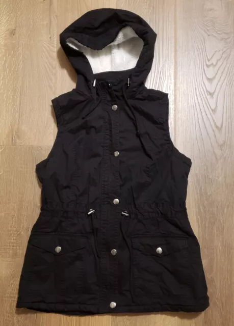 Rue 21 Sherpa Lined Utility Vest Womens Black Hooded Size Large