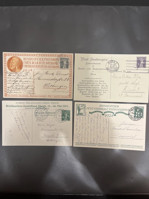 Schweiz Privat Ganzsachen PK Lot - Diverse Frankaturen & Stempel 4 Stück - A35