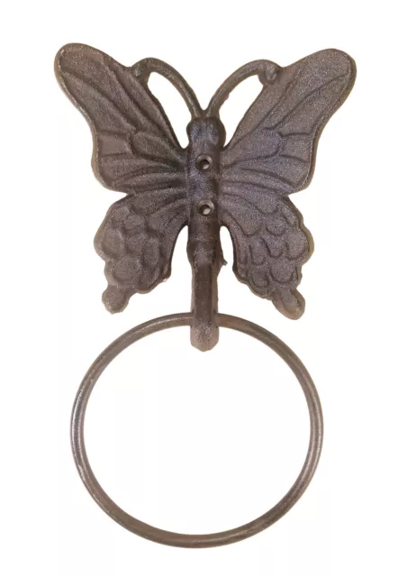 Butterfly Towel Ring 5" Cast Iron Rustic Brown with matching hardware Bath