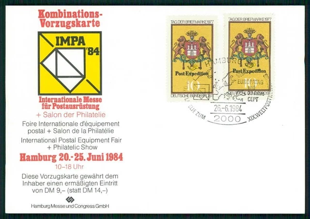 BRD EINTRITTSKARTE 1984 HAMBURG UPU-KONGRESS IMPA MESSE POSTAUSRÜSTUNG ig66