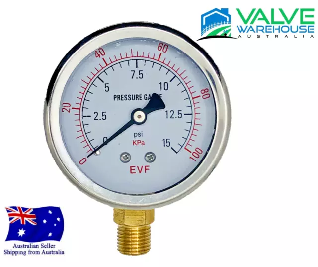 Pressure Gauge-63mm Liquid Filled SS Dial-Bottom Entry BSP-With Free PTFE Tape 2