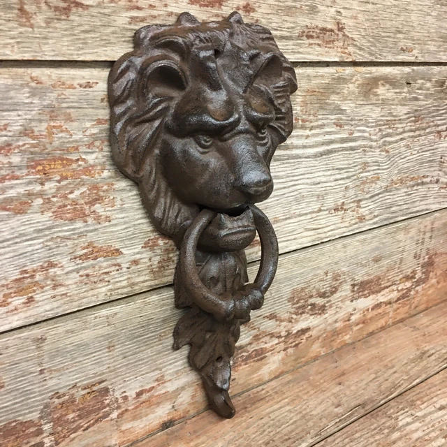 Large Cast Iron Antique Style Rustic LION HEAD Door Knocker Brown Finish 2