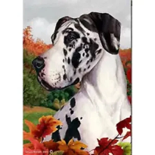 Fall House Flag - Uncropped Harlequin Great Dane 13060b