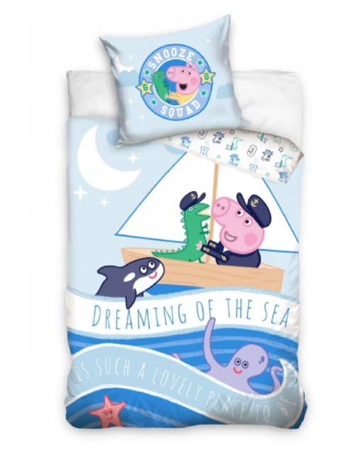 Precioso juego de cama Peppa Pig para bebé niño pequeño 100% algodón cuna George mar