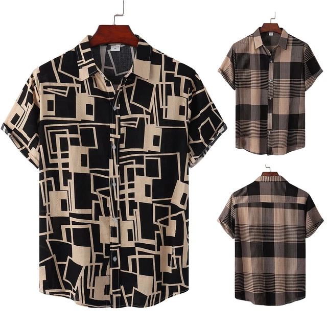 Camicie A Maniche Corte Stampate Hawaiane Da Uomo T-Shirt Casual Abbottonate A